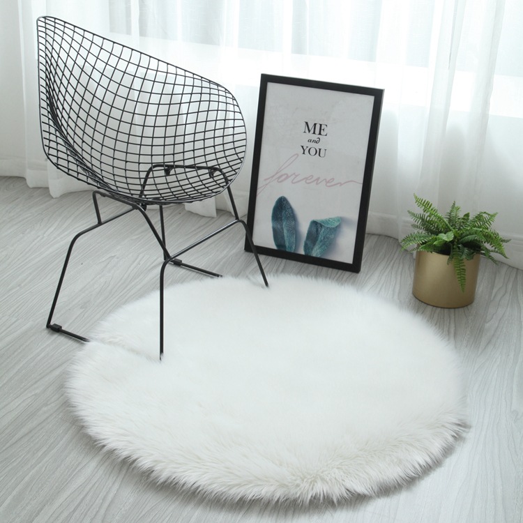 KunstfelI Teppich Weiß Rund 60 cm Schaffellimitat Matte Zimmerteppich hochflor